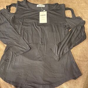 Women's Charcoal Cold Shoulder Long Sleeve Top